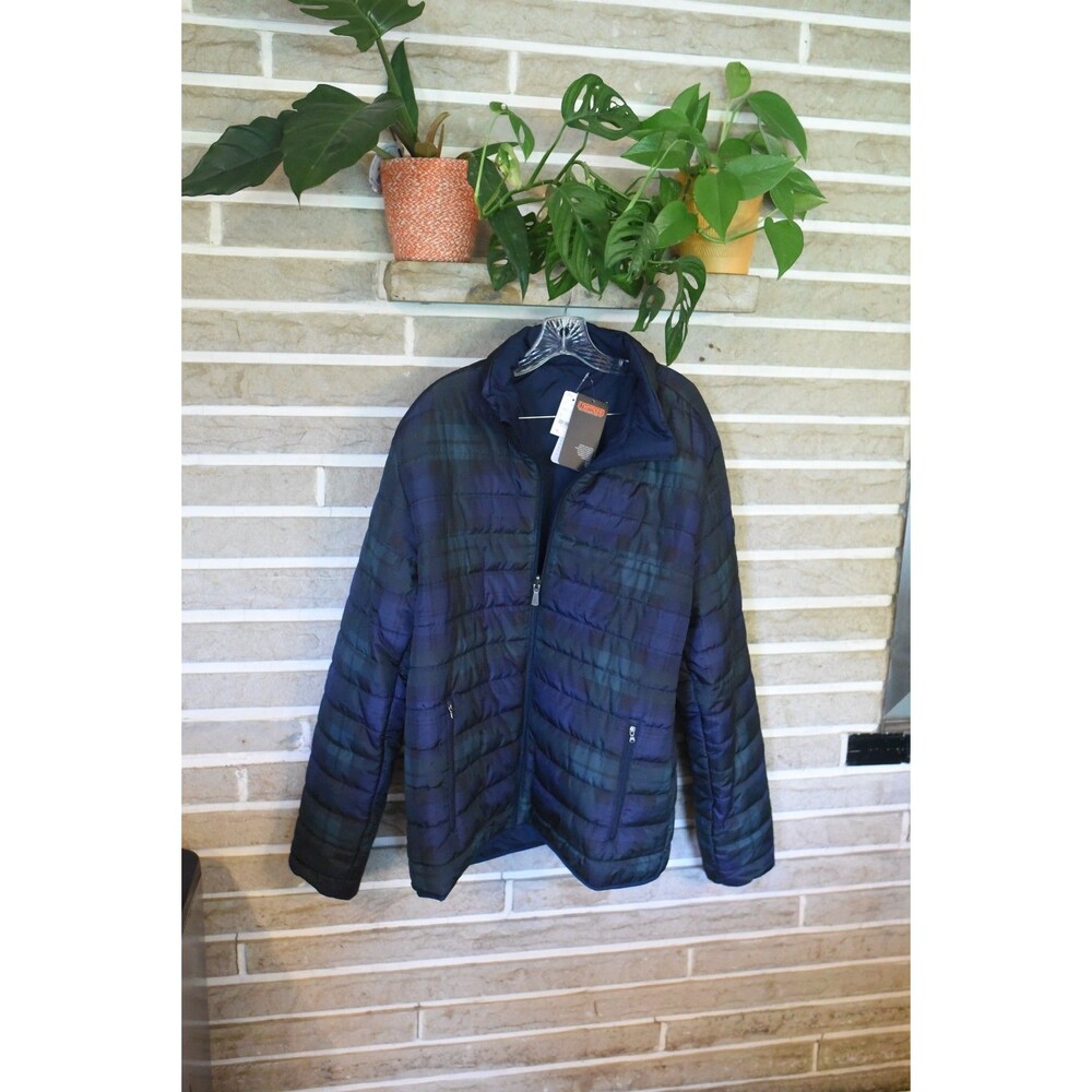 Brooks Brothers Puffer Jacket Mens XXL  Blackwatch Tartan Reversible Blue Green